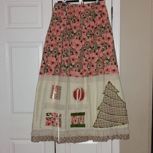 Vintage Chessa Davis Maxi Christmas Ornament Festive  Praire Bohemian Skirt Sz L - Picture 1 of 11